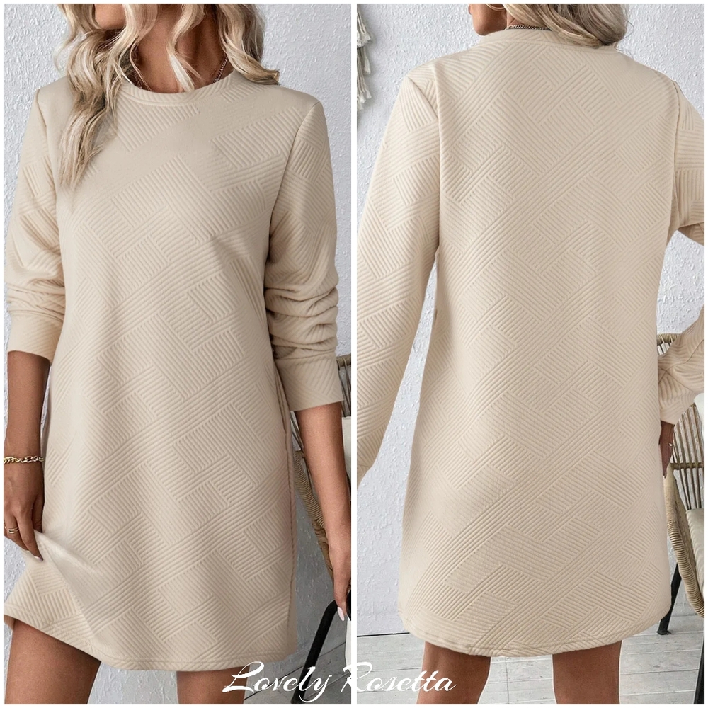 Tan Round Neck Textured Mini Dress - Picture 5 of 5
